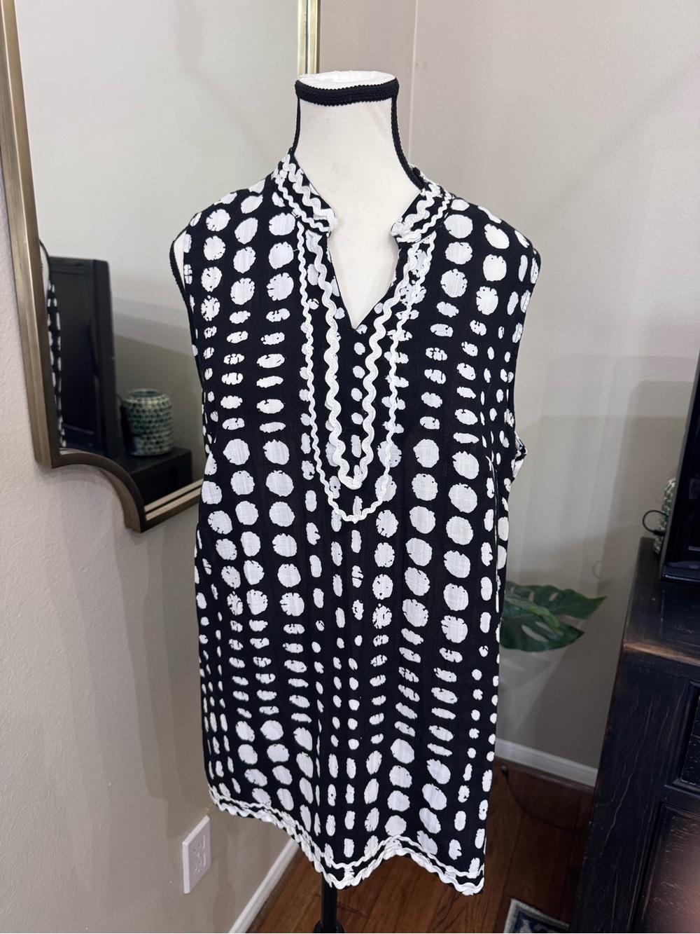 Lior Paris Black White Dot Print Sleeveless Tunic Top Size L